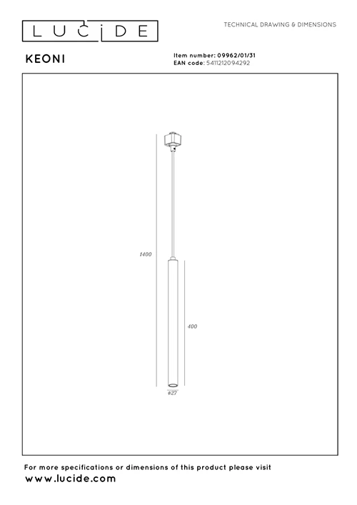 Lucide KEONI - Schienensystem - LED Dim. - 1xG9 - Weiß - Essential - technisch